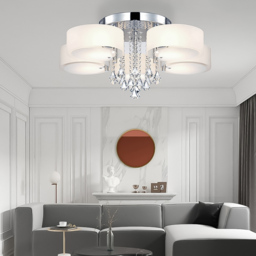 Living and Home White 5 Light Round LED Ceiling Light with Crystal Accent - Size: 35 x 75 x 75cm - Wilko - thumbnail 6