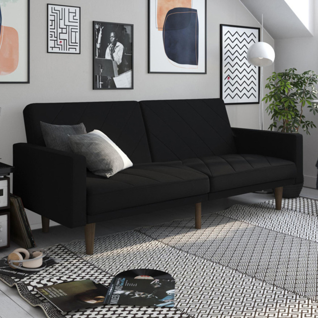 Dorel Paxson 3 Seater Linen Black Sofa Bed with Wooden Feet - Wilko - image 1