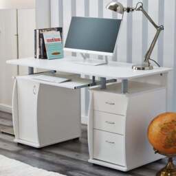 Deluxe Computer Desk with 3 Drawers & Storage Cabinet - White - Size: 74 x 120 x 55cm - Wicklow - Wilko