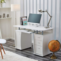 Deluxe Computer Desk with 3 Drawers & Storage Cabinet - White - Size: 74 x 120 x 55cm - Wicklow - Wilko - thumbnail 4