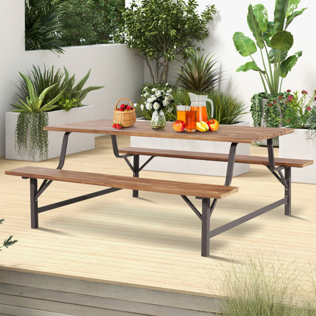 Costway 6 Seater Acacia Wood Picnic Table Bench Set 180cm - n/a - Wilko - image 1