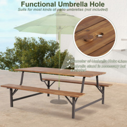 Costway 6 Seater Acacia Wood Picnic Table Bench Set 180cm - n/a - Wilko - thumbnail 7