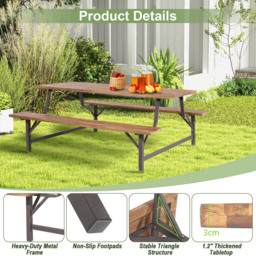 Costway 6 Seater Acacia Wood Picnic Table Bench Set 180cm - n/a - Wilko - thumbnail 5