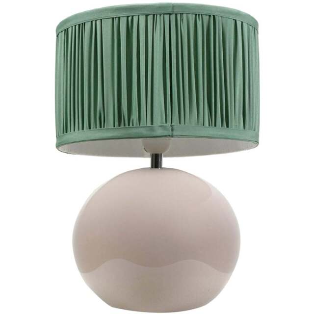 ValueLights Bosco Ruched Pleated Green Drum Shade Stone Ceramic LED Table Lamp - Cream - Wilko - image 1