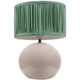 ValueLights Bosco Ruched Pleated Green Drum Shade Stone Ceramic LED Table Lamp - Cream - Wilko