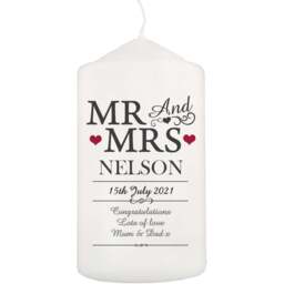 Personalised Memento Personalised Mr and Mrs Pillar Candle - Size: 0.7 x 1.3 x 0.7cm - White - Wilko