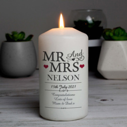 Personalised Memento Personalised Mr and Mrs Pillar Candle - Size: 0.7 x 1.3 x 0.7cm - White - Wilko - thumbnail 3
