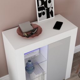 Vida Designs Azura Single Door White and Grey Sideboard with LED - Size: 35 x 75 x 83cm - Wilko - thumbnail 4