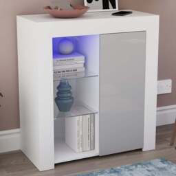 VIDA DESIGNS Azura Single Door White and Grey Sideboard with LED - Size: 35 x 75 x 83cm - Wilko