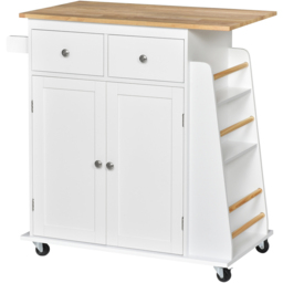 HOMCOM 2 Drawer 2 Door White and Oak Kitchen Cart - Size: 89 x 45 x 89.5cm - Wilko
