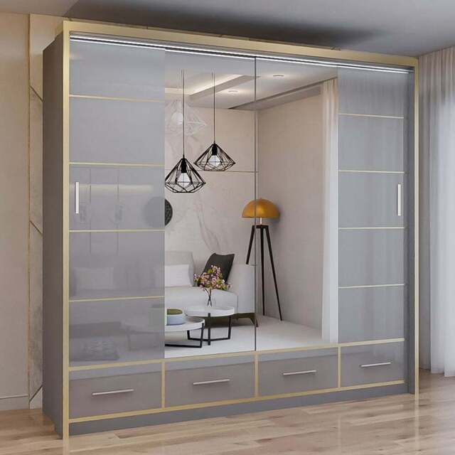 Sliding Wardrobes 4U 2 Sliding Door Grey Modern High Gloss Mirrored Wardrobe 203cm - Size: 2 Door - Wilko - image 1