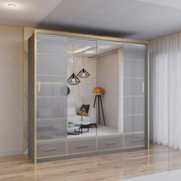 Sliding Wardrobes 4U 2 Sliding Door Grey Modern High Gloss Mirrored Wardrobe 203cm - Size: 2 Door - Wilko - thumbnail 4