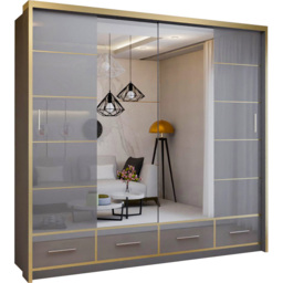 Sliding Wardrobes 4U 2 Sliding Door Grey Modern High Gloss Mirrored Wardrobe 203cm - Size: 2 Door - Wilko - thumbnail 3