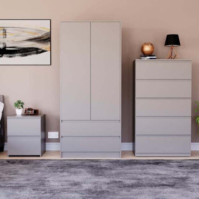 VIDA DESIGNS Denver Grey 3 Piece Bedroom Furniture Set - Wilko - image 1