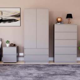 VIDA DESIGNS Denver Grey 3 Piece Bedroom Furniture Set - Wilko - thumbnail 1