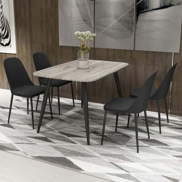 Core Products Aspen 4 Seater Rectangular Dining Set Grey Oak and Black - Multi - Wilko - image 1