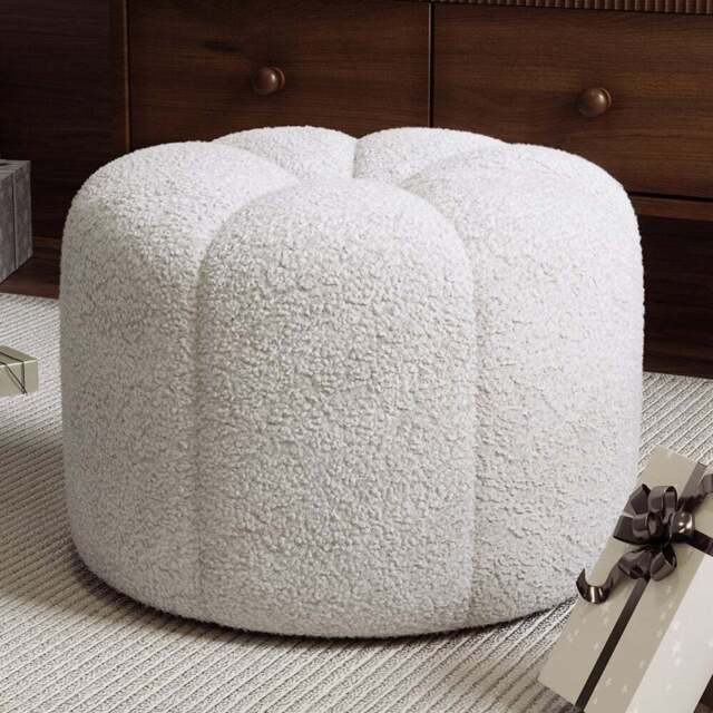 Living and Home White Round Teddy Fabric Footstool - Wilko - image 1