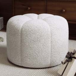 Living and Home White Round Teddy Fabric Footstool - Wilko - thumbnail 1