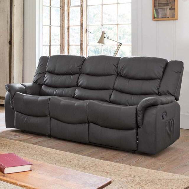 Almeira 3 Seater Grey Bonded Leather Recliner Sofa - Artemis Home - Wilko - image 1