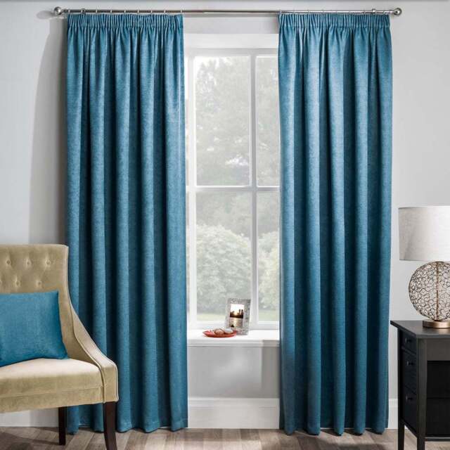 Enhanced Living Matrix Teal Thermal Pencil Pleat Readymade Curtains 229 x 229cm - Blue - Wilko - image 1