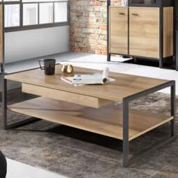 Florence High Rock Single Drawer Matt Black and Riviera Oak Coffee Table - Size: 60 x 110 x 40cm - Brown - Furniture to Go - Wilko