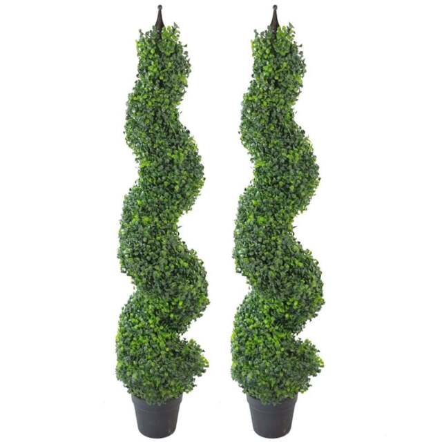 Leaf Artificial Boxwood Spiral Tower Topiary Tree with Metal Top 2 Pack 120cm - Size: 120 x 30 x 30cm - Green - Wilko - image 1