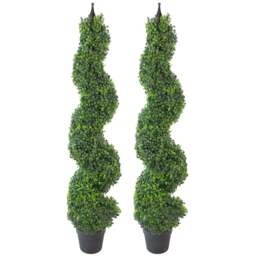 Leaf Artificial Boxwood Spiral Tower Topiary Tree with Metal Top 2 Pack 120cm - Size: 120 x 30 x 30cm - Green - Wilko