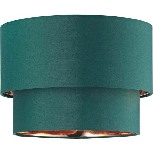 Happy Homewares Forest Green Cotton Shiny Copper Inner Double Tier Pendant Shade - Size: 18 x 25 x 25cm - Wilko - image 1