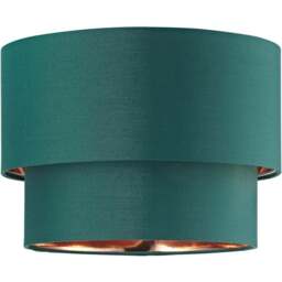 Happy Homewares Forest Green Cotton Shiny Copper Inner Double Tier Pendant Shade - Size: 18 x 25 x 25cm - Wilko