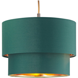 Happy Homewares Forest Green Cotton Shiny Copper Inner Double Tier Pendant Shade - Size: 18 x 25 x 25cm - Wilko - thumbnail 4