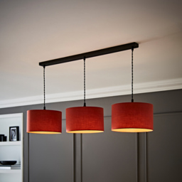 ValueLights Reni Rust Drum Shade 3 Drop Bar Matte Black Diner LED Ceiling Light - Size: 123.5 x 98 x 25cm - Wilko - thumbnail 3