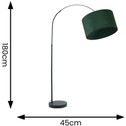 ValueLights Louis Forest Green Velvet Drum Shade Black Curved LED Floor Lamp - Size: 180 x 45 x 105cm - Wilko - thumbnail 5