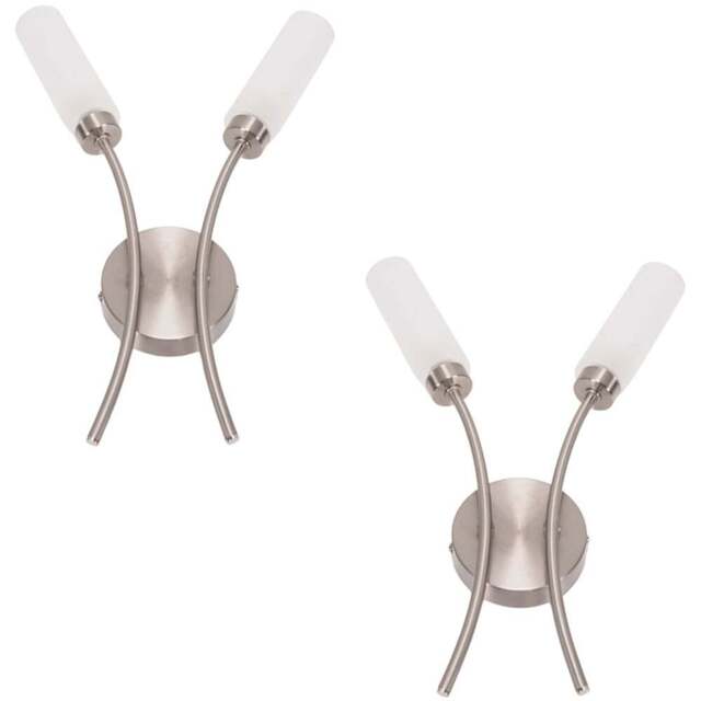 ValueLights Maya 2 Way Brushed Chrome Curved Upright Reed Shaded LED Wall Light 2 Pack - Size: 42 x 27 x 5.5cm - Silver - Wilko - image 1