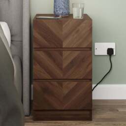 GFW Catania 3 Drawer Royal Walnut Wooden Bedside Table - Brown - Wilko - thumbnail 1