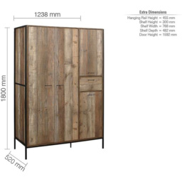 Urban 4 Door Single Drawer Brown Wardrobe - Size: 4 Door, Single Drawer - Birlea - Wilko - thumbnail 6