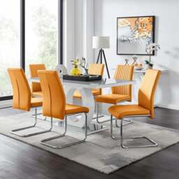 Furniturebox Lucia Fontant 6 Seater Dining Set Grey Gloss Mustard Yellow and Chrome - Wilko - thumbnail 1