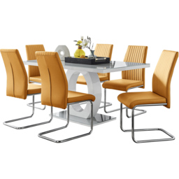 Furniturebox Lucia Fontant 6 Seater Dining Set Grey Gloss Mustard Yellow and Chrome - Wilko - thumbnail 3