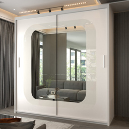 Sliding Wardrobes 4U Chelsea 2 Door White Wide Central Curved Mirrored Wardrobe 203cm - Wilko - thumbnail 1