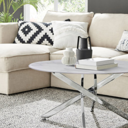 Furniturebox Arona Round White Marble Effect Glass Coffee Table with Silver Legs - Size: 90 x 90 x 45cm - Wilko - thumbnail 4