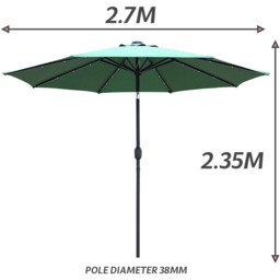 GlamHaus Green LED Tilting Garden Parasolwith Crank Handle 2.7m - Wilko - thumbnail 7