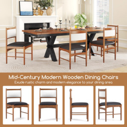 Costway Set of 2 Walnut Wooden Dining Chair with Padded Seat - Size: 51 x 48 x 85cm - Brown - Wilko - thumbnail 6