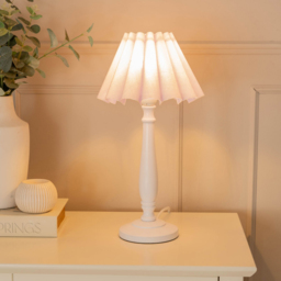 ValueLights Victoria Lilac Scallop Shade White Wood Candlestick Stem LED Table Lamp - Wilko - thumbnail 3