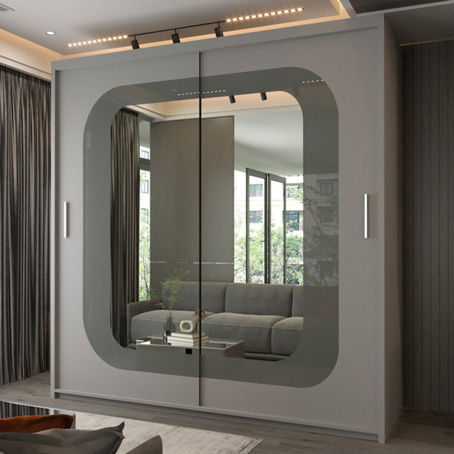 Sliding Wardrobes 4U Chelsea 2 Door Grey Central Curved Mirrored Wardrobe 150cm - Wilko - image 1