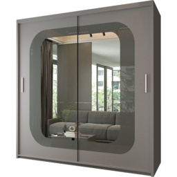 Sliding Wardrobes 4U Chelsea 2 Door Grey Central Curved Mirrored Wardrobe 150cm - Wilko - thumbnail 3