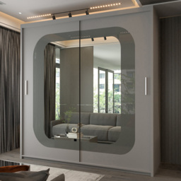 Sliding Wardrobes 4U Chelsea 2 Door Grey Central Curved Mirrored Wardrobe 150cm - Wilko - thumbnail 1