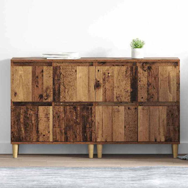 vidaXL 4 Door Old Wood Sideboard with Wooden Legs Set of 2 - Size: 70 x 60 x 35cm - Brown - Wilko - image 1