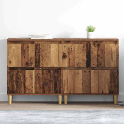 vidaXL 4 Door Old Wood Sideboard with Wooden Legs Set of 2 - Size: 70 x 60 x 35cm - Brown - Wilko