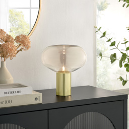 Furniturebox Sadie Brass Metal and Glass Table Lamp - Size: 23 x 23 x 25cm - Brown - Wilko - thumbnail 7