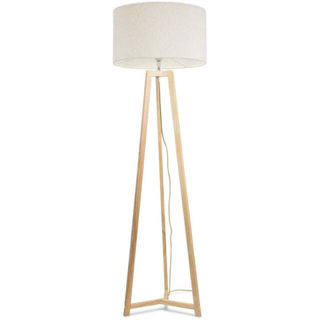 ValueLights Lottie Cream Boucle Drum Shade Natural Wood Tripod LED Floor Lamp - Size: 148 x 45 x 45cm - Wilko - image 1