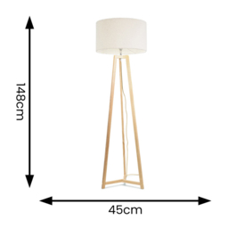 ValueLights Lottie Cream Boucle Drum Shade Natural Wood Tripod LED Floor Lamp - Size: 148 x 45 x 45cm - Wilko - thumbnail 5